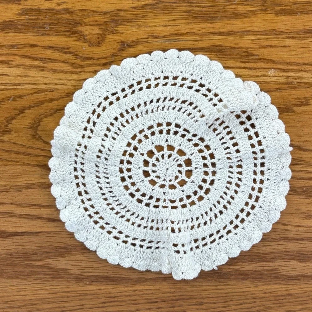 Vintage Handmade Crochet Doily Lot 7pc White Cream Lace Round Rectangular Mixed